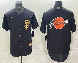 Mens San Francisco Giants Team Big Logo Black Gold Cool Base Stitched Baseball Jerseys